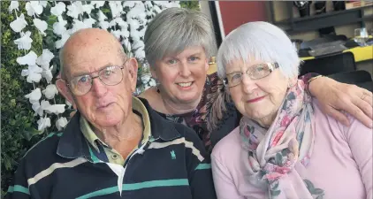  ??  ?? DIAMOND DAY: Haven’s Geoff and Catherine Hill celebrate their 60th wedding anniversar­y, with their daughter Sally Taylor, at Rooh Horsham. Picture: PAUL CARRACHER