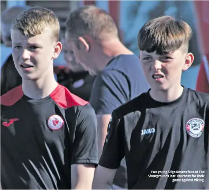  ?? ?? Two young Sligo Rovers fans at The Showground­s last Thursday for their game against Viking.