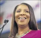  ?? Seth Wenig / Associated Press ?? Attorney General of New York Letitia James during her Jan. 6 inaugurati­on in New York.