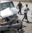  ?? RICK KAUFFMAN — DIGITAL FIRST MEDIAand ?? A view of the front of the parcel van that rear-ended a box truck on I-95 Friday afternoon. The driver was taken to Crozer-Chester Medical Center.