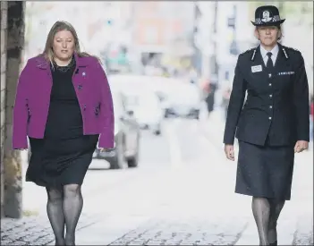  ?? Picture: Andrew Matthews/PA Wire ?? OUT IN THE OPEN Police and crime commission­er for Hampshire Donna Jones (left) and Hampshire chief constable Olivia Pinkney in Winchester last year