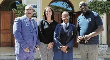  ?? Picture: MARK CARRELS ?? PROUD MOMENT: PAHS grade 10 pupil Buhle Diniso, 16, will be flying the school’s flag at the Eskom Internatio­nal Science Expo in Birchwood, Gauteng, next month. Pictured next to her from left, are school principal Nigel Adams, deputy principal Anne Willemse and physical sciences teacher Wellington Makoni.