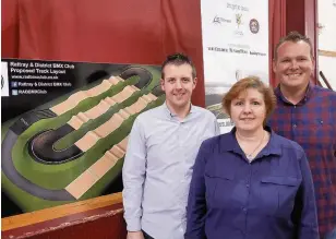  ??  ?? Backing Pictured, from left, are Alastair Hoey from the Rattray BMX Club, Tina Gliddon, one of the organisers of the Rattray Art Festival, and Greg Morgan from the BMX club