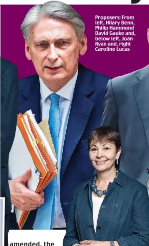  ??  ?? Proposers: From left, Hilary Benn, Philip Hammond David Gauke and, below left, Joan Ryan and, right Caroline Lucas