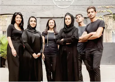  ??  ?? The designer team of Postcraft — Sheikha Hind Al Qassimi (second left) from the UAE, Loulwa Al Radwan from Kuwait, the Gazzaz brothers from Saudi Arabia and Maysam Al Nasser from Bahrain.