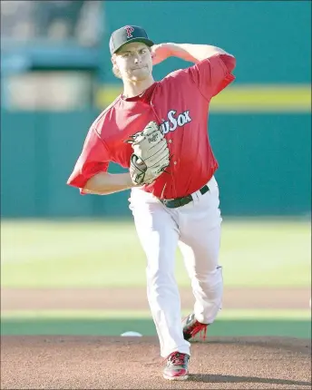  ?? KELLY O’CONNOR SPECIAL TO ENTERPRISE-LEADER ?? Prairie Grove native Jalen Beeks, shown pitching in an April 21 game for the Pawtucket Red Sox, known as the PawSox, made his Major League Baseball debut on June 7 as starting pitcher for the Boston Red Sox against the Detroit Tigers. Beeks was called...