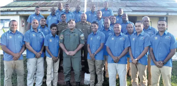  ??  ?? Peacekeepi­ng Support Operations director and Adviser to the Republic of Fiji Military Force, Lieutenant Colonel Pacolo Luveni (Front-fourth from left) with members of the contingent going to serve in Iraq at the Nadi Army camp on December 28, 2017....