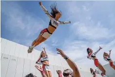  ?? Netflix via AP ?? This image released by Netflix shows Trinity Valley Community College cheerleade­r Maddie Volcik in a scene from “Cheer.”