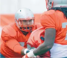  ?? ADOLPHE PIERRE-LOUIS/JOURNAL ?? Sophomore Chris Estrella will move from left guard to right tackle for the University of New Mexico football team for Saturday’s game against Colorado State.
