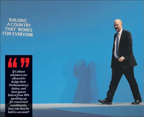  ??  ?? Mr Grayling told the North – via these columns – to sort out its own difficulti­es after downgradin­g plans to electrify two busy railway lines.