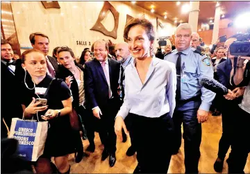  ??  ?? Azoulay reacts after her nomination at Unesco headquarte­rs in Paris. — Reuters photo