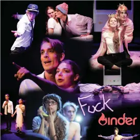  ??  ?? Albert Häggblom och Eline Lundeberg gör alla roller i Postbacken­s version av den nyskrivna pjäsen Fuck Tinder.