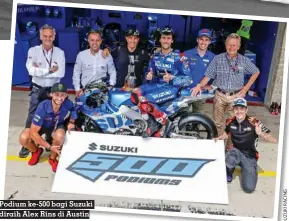  ?? ?? Podium ke-500 bagi Suzuki diraih Alex Rins di Austin