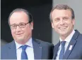  ??  ?? THE GAUL OF IT: Emmanuel Macron pictured with former president Francois Hollande.