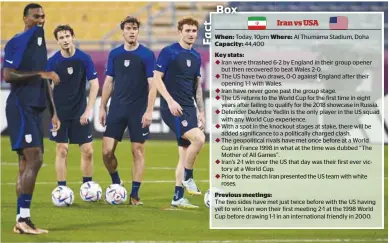  ?? ?? USA’s forward Haji Wright, midfielder Brenden Aaronson, defender Joe Scally and forward Josh Sargent attend a training session at Al Gharafa SC in Doha, yesterday.