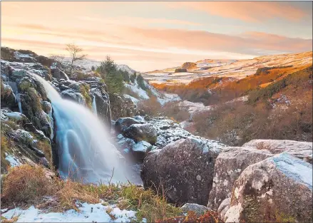  ??  ?? THE waterfall at the Loup of Fintry, in the foot of the Campsie hills, in late afternoon. get the desired effect. I used my Canon 5D Mark III - 24mm, ISO800, 52 secs. I used a strong ND filter to enable a long exposure of 52 seconds to