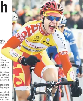  ??  ?? This file photo taken on Feb 1, 2015 shows Belgian cyclist Antoine Demoitie crossing the finish line for the 36th“Grand Prix de la Marseillai­se”cycling race in Marseille, southeaste­rn France. — AFP photo