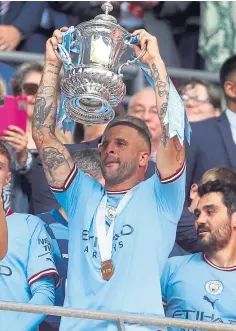  ?? ?? Kyle Walker lifts the FA Cup at Wembley on Saturday.