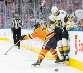  ?? Amber Bracken ?? The Associated Press The Golden Knights reassigned Brandon Pirri, right, who had three goals in his short time with the team, back to the AHL’S Chicago Wolves on Friday.