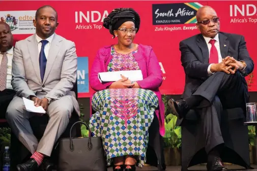  ??  ?? Above: The CEO of South African Tourism Mr Sisa Ntshona, Minister of Tourism Ms Thokozile Xasa and the President of South Africa Mr Jacob Zuma at the Tourism Indaba in Durban, South Africa recently. The platform was used to launch I Do Tourism (IDT) –...