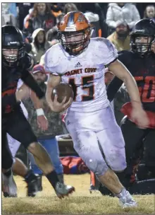  ?? (The Sentinel-Record/Grace Brown) ?? Magnet Cove running back Landon Stone (15) rushed for 2,757 yards with 30 touchdowns on 266 carries last season. He had 11 100-yard games, three 300-yard games and averaged 212.1 yards per contest.