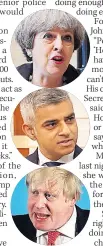  ??  ?? QUESTIONS From top, Theresa May, Sadiq Khan & Boris Johnson