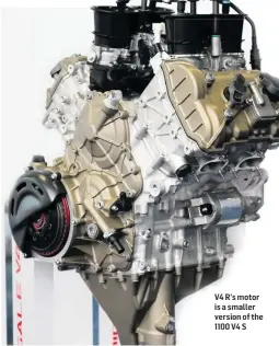  ??  ?? V4 R’s motor is a smaller version of the 1100 V4 S