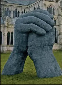  ??  ?? Obstacle: The 20ft artwork The Kiss at Salisbury Cathedral