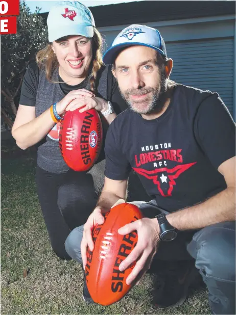  ?? Picture: ALAN BARBER ?? TIME-OFF: Sonia Lovel and David Bryant were flying the AFL flag in the US, but are now stranded in Australia.