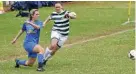  ?? PHOTO: KEVIN FARMER ?? CONTEST: South-West Thunder’s Grace Krautz against Western Pride in NPL Qld women’s action.