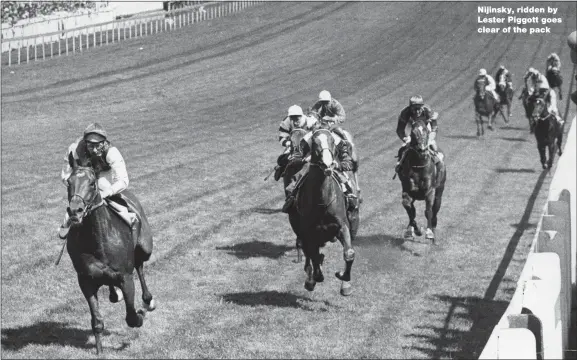  ??  ?? Nijinsky, ridden by Lester Piggott goes clear of the pack