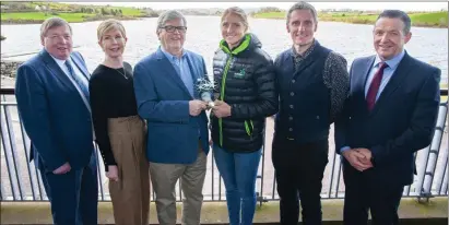  ?? Photo by Brian Lougheed. ?? Two-time world rowing champion, Olympic qualifier and 2019 Irish Times/Sport Ireland ‘Sports Woman of the Year’ Sanita Pušpure being presented with her March ‘Cork Person of the Month’ award by awards organiser Manus Callaghan. Also pictured are Pat Lemasney, Southern; Tina Quinn, AM O’Sullivan PR; George Duggan, Cork Crystal; and Ken Horgan, Lexus Cork.