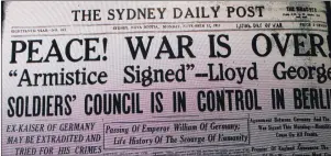  ?? CAPE BRETON POST PHOTO ?? A second edition of the Sydney Daily Post declares peace after an armistice between German and Allied forces was enforced on Nov. 11, 1918. A third printed edition would later emerge with details that Germany would be forced to evacuate from Belgium and France within 14 days.