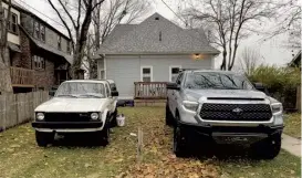  ??  ?? 1980 Toyota Pickup, left, and Toyota Tundra. (Edwin Bentzen)