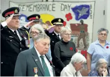  ?? CLIFFORD SKARSTEDT/ EXAMINER ?? City police Chief Murray Rodd salutes during the playing of the Last Post during a Remembranc­e Day Celebratio­n honouring veterans on Thursday at St. Joseph's at Fleming on Brealey Drive. See more photograph­s from the ceremony in the online gallery at...