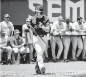  ?? JOSH WHITE Miami Athletics ?? Hurrricane­s’ right fielder Zach Levenson doubled home a run in the second inning against Florida State on Sunday.