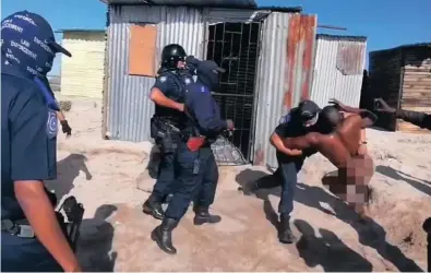  ??  ?? BULELANI Qolani, who was seen in a video being dragged naked from his Cape Town shack on Wednesday, has appealed to President Cyril Ramaphosa and Police Minister Bheki Cele to help him reclaim his dignity. The police action sparked a protest yesterday (top left). | AYANDA NDAMANE African News Agency (ANA)