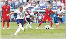  ??  ?? ON THE SPOT Kane’s two penalties against Panama were simply unstoppabl­e