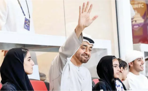  ?? ?? ↑
His Highness Sheikh Mohamed Bin Zayed Al Nahyan, Crown Prince of Abu Dhabi and Deputy Supreme Commander of the UAE Armed Forces, enjoys the Pro League Cup Finals between Shabab Al Ahli and Al Ain in Abu Dhabi.