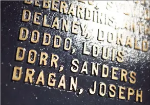  ?? Tyler Sizemore / Hearst Connecticu­t Media ?? WWII veteran Sgt. Louis Doddo’s name is displayed on the Shea-Magrath Memorial and Wall of Remembranc­e at Calf Pasture Beach in Norwalk on Sunday. Doddo, of South Norwalk, went missing in action during World War II and was delcared dead in 1945. Recently the Defense POW/MIA Accounting Agency identified Doddo’s remains. Now, 75 years after he lost his life, he will have a ceremony planned in his honor next spring.