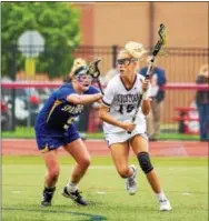  ?? NATE HECKENBERG­ER — FOR DIGITAL FIRST MEDIA ?? Conestoga’s Scottie Rose Growney drives against Springfiel­d Delco during Thursday’s District 1 Class 3A girls lacrosse final at West Chester East.