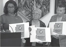  ?? MARK HENLE/THE REPUBLIC ?? The Arizona for Abortion Access news conference on Sept. 21, 2023, at the law offices of Coppersmit­h Brockelman in Phoenix.