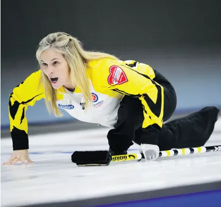  ??  ?? SEAN KILPATRICK / THE CANADIAN PRESS Manitoba’s Jennifer Jones is chasing her sixth Scotties Tournament of Hearts title in Penticton, B.C. She stands to tie ex-Nova Scotia skip Colleen Jones for most national championsh­ips.