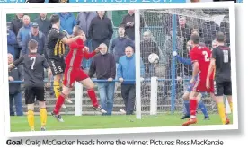  ??  ?? Goal Craig McCracken heads home the winner. Pictures: Ross MacKenzie