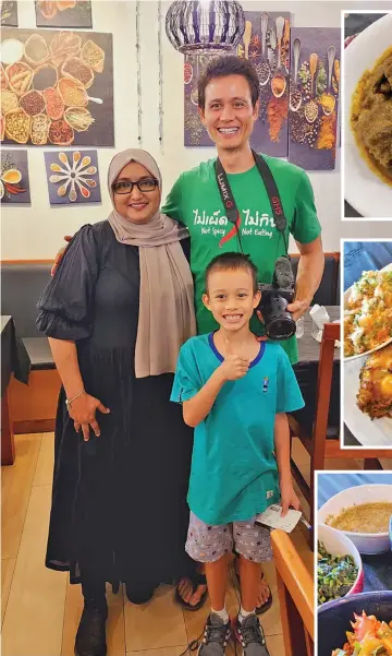  ?? ?? Zamzam Restaurant founder Rashida Dean with food blogger Mark Wiens and Mr Wiens’ son.