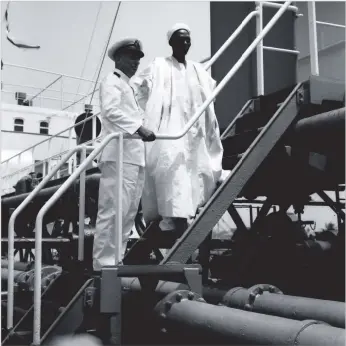  ??  ?? Nigeria’s Prime Minister Tafawa Balew is shown round an oil ship in 1960. Pix courtesy Baba Shettima