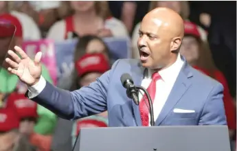  ??  ?? Indiana Attorney General Curtis Hill speaks at a rally for President Donald Trump in Elkhart, Indiana, in May.