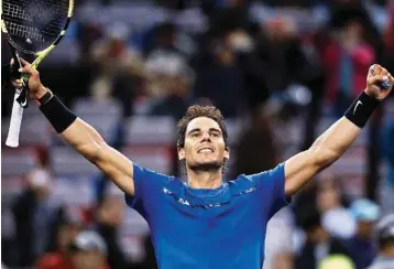  ?? AP/PTI ?? Rafael Nadal celebrates after winning his men’s quarter-finals match against Grigor Dimitrov in the Shanghai Masters on Friday