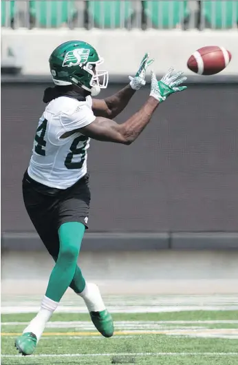  ?? BRANDON HARDER ?? Receiver Jordan Williams-Lambert has been quite the catch for the Saskatchew­an Roughrider­s after signing as a free agent following the team’s Florida mini-camp.