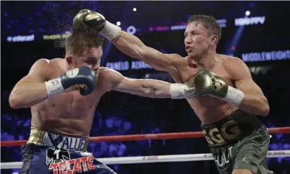  ??  ?? Gennady Golovkin and connects with a right to Canelo Álvarez fought to a controvers­ial draw on Saturday night. Photograph: John Locher/AP